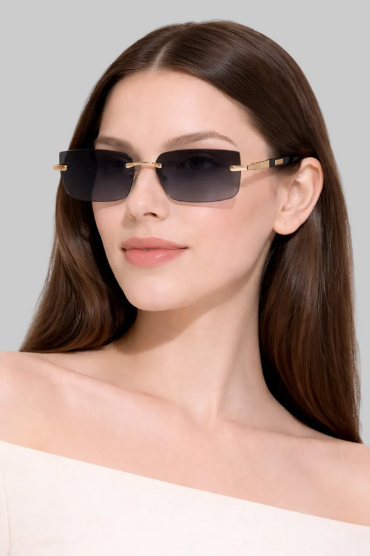 Women’s Sunglasses with Rimless Rectangle Lenses and Gold Hardware