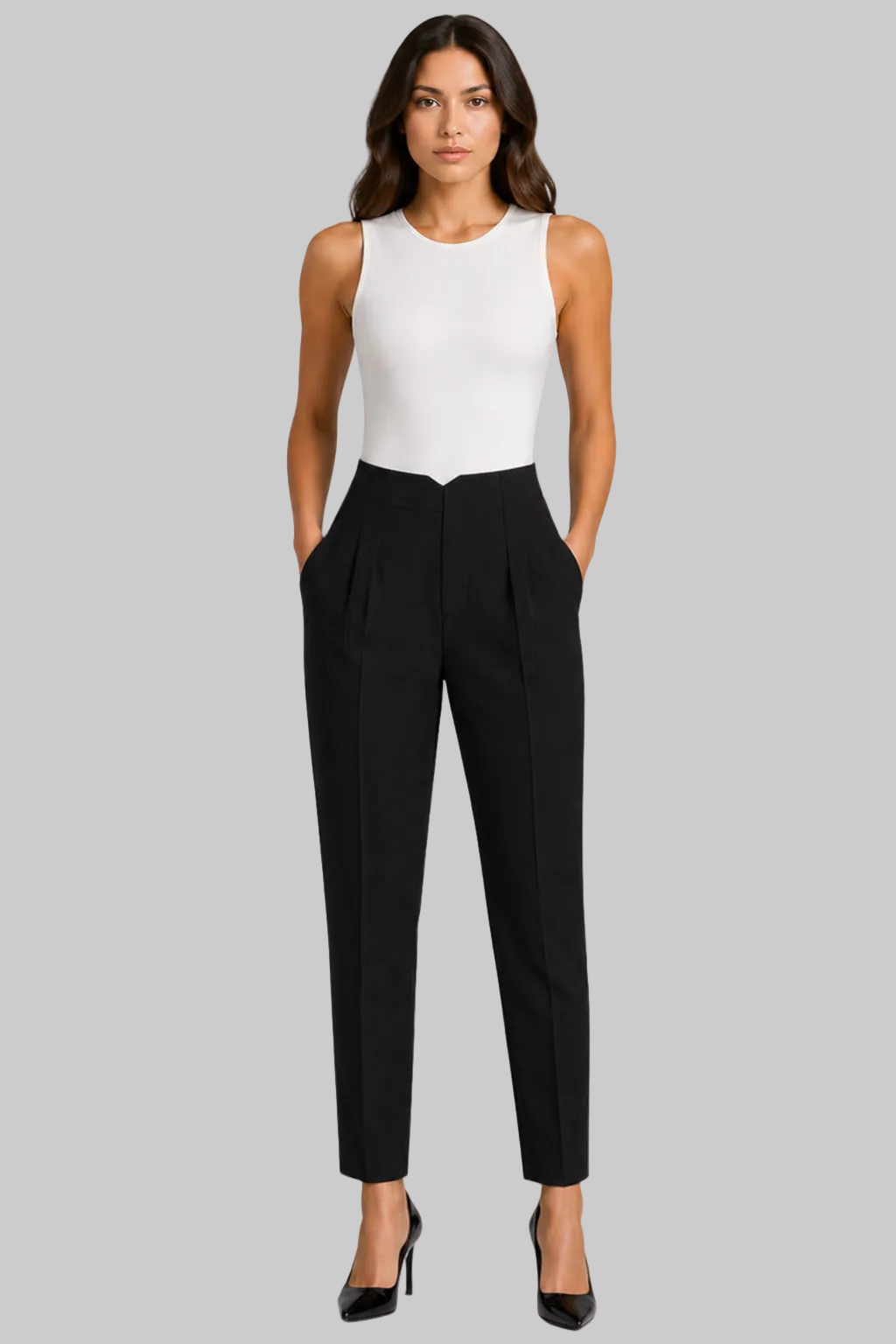 Women’s Tailored Trousers with High Waist and Cropped Ankle Cut