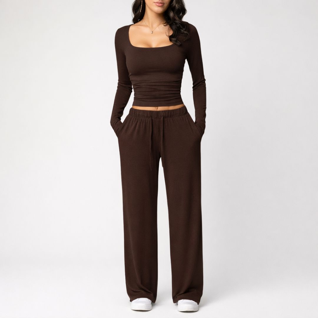 Women’s Square Neck Lounge Set with Wide Leg Pants