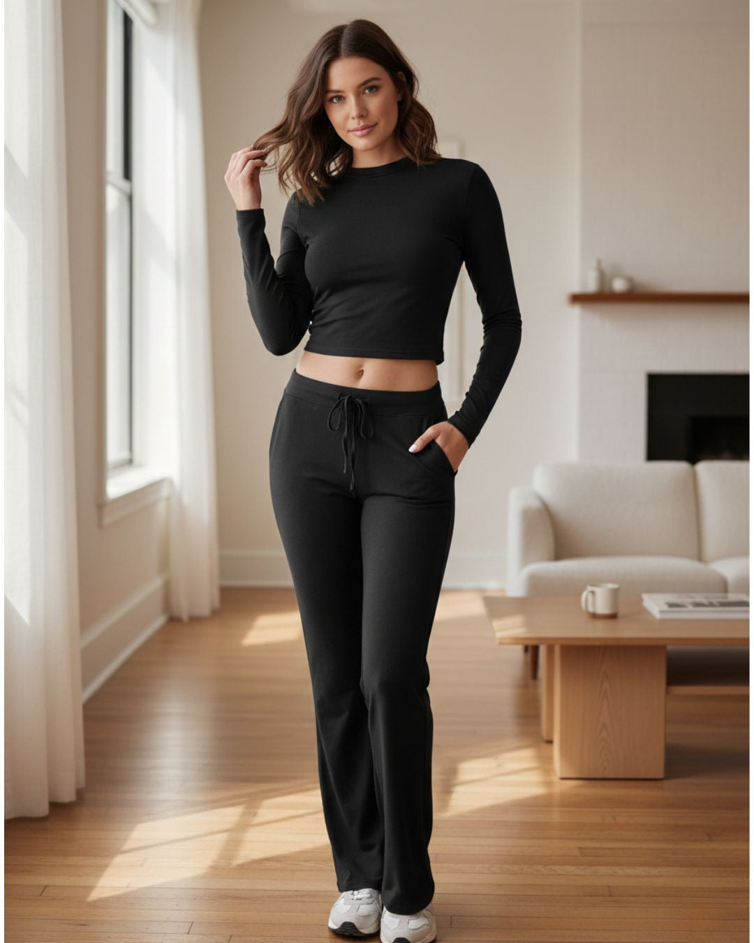 Women’s Two Piece Lounge Set with Wide Leg Drawstring Pants