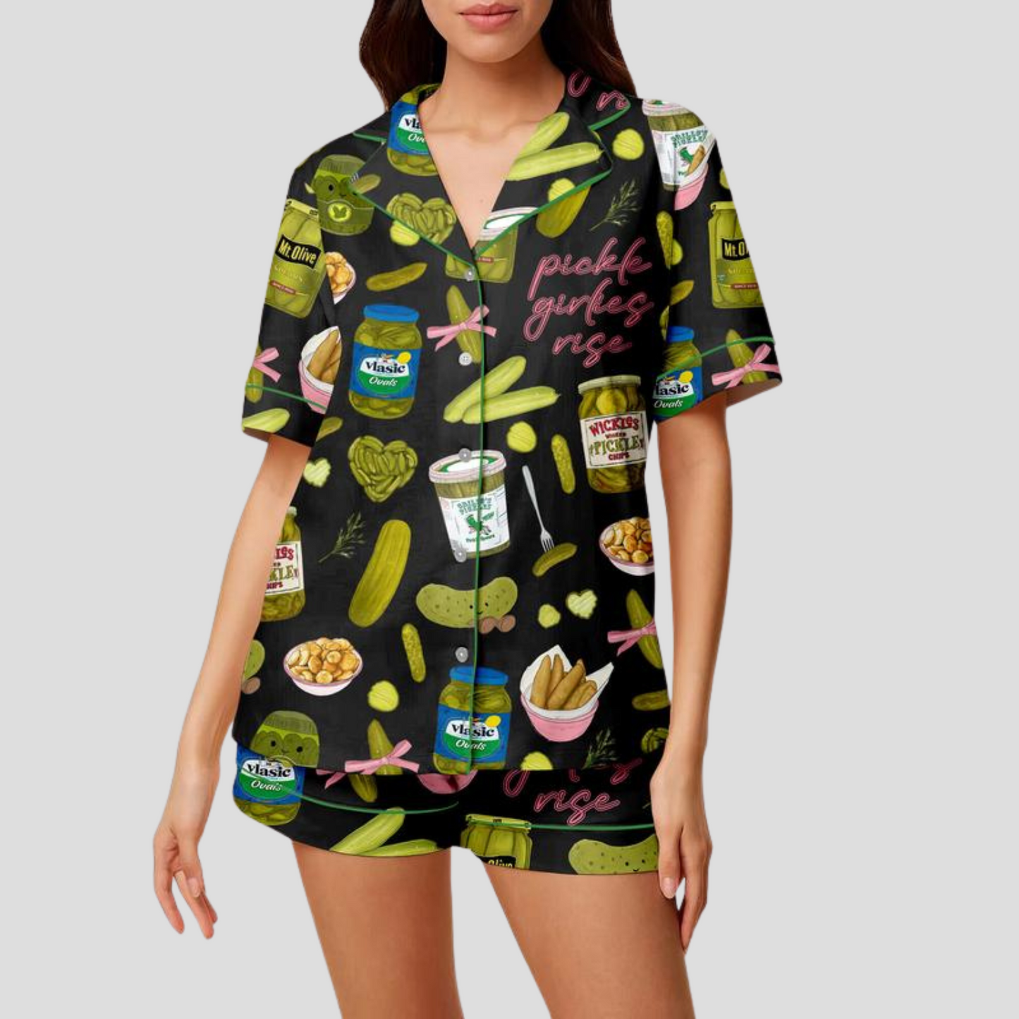 Ceylan Women’s Pajama Set with Fun Pickle Pattern Print