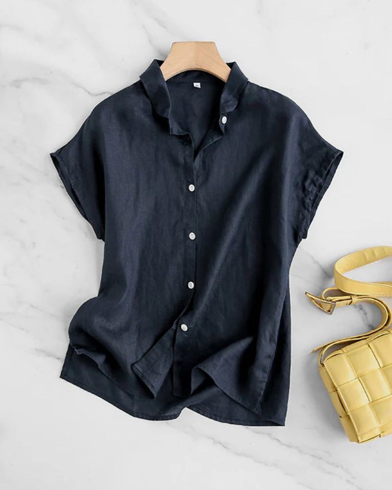 Women’s Tunic Tops with Linen Button-Front and Peter Pan Collar