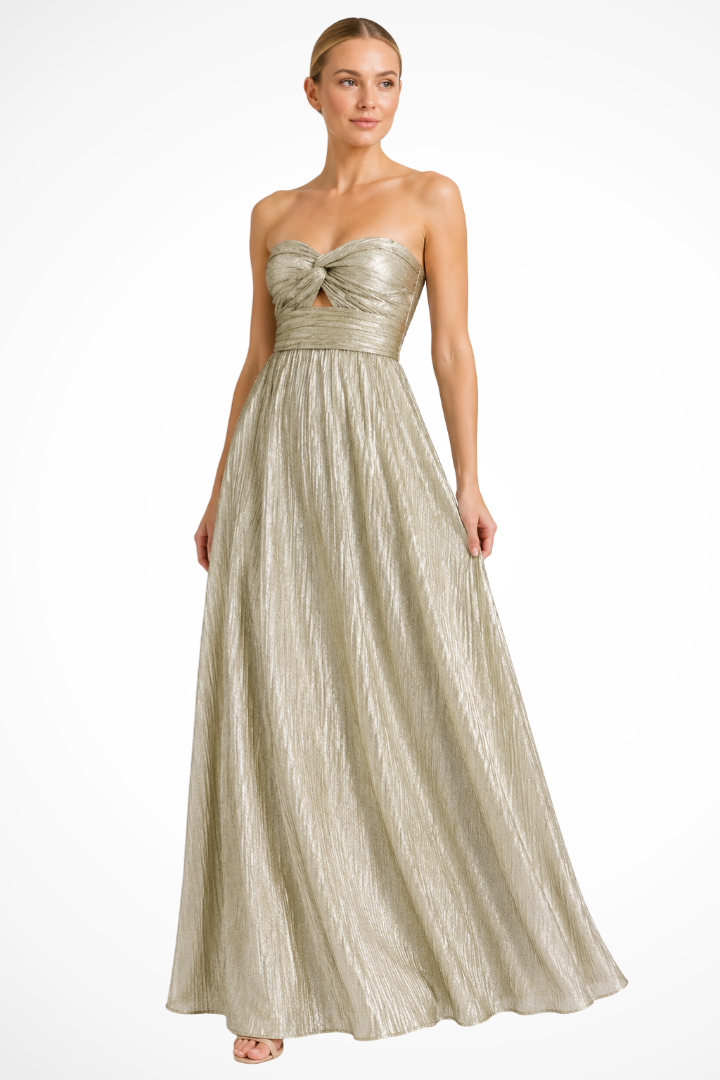 Women's Strapless Twist Front Pleated Wedding Guest Maxi Dress