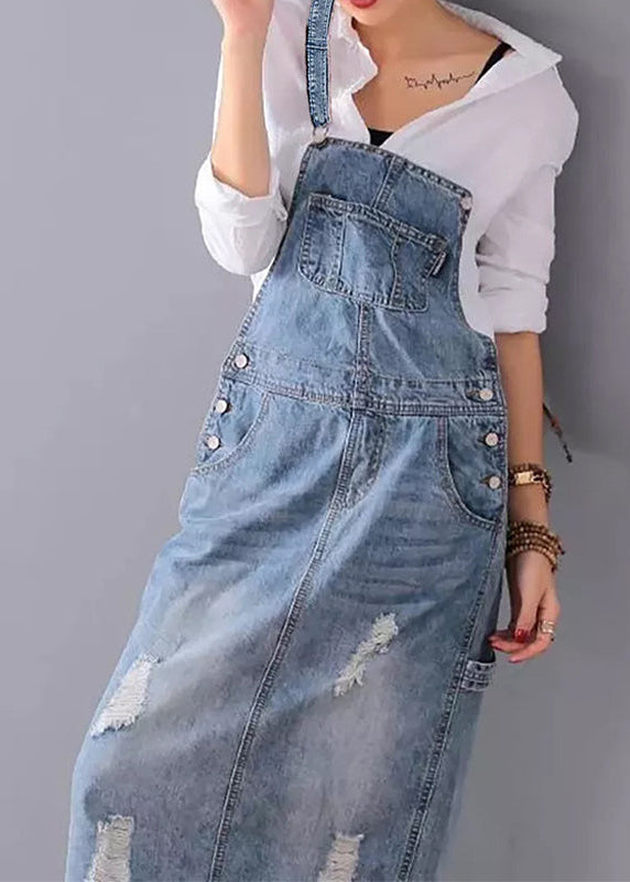 Ceylan Women’s Distressed Denim Overall Dress with Adjustable Straps