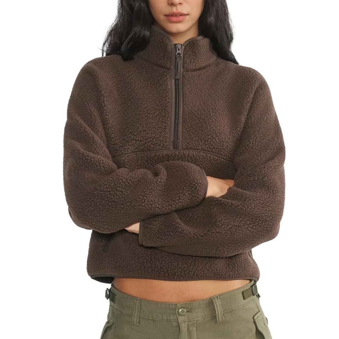 Ceylan Women's Half Zip Fleece Pullover High Pile Thermal Sweater