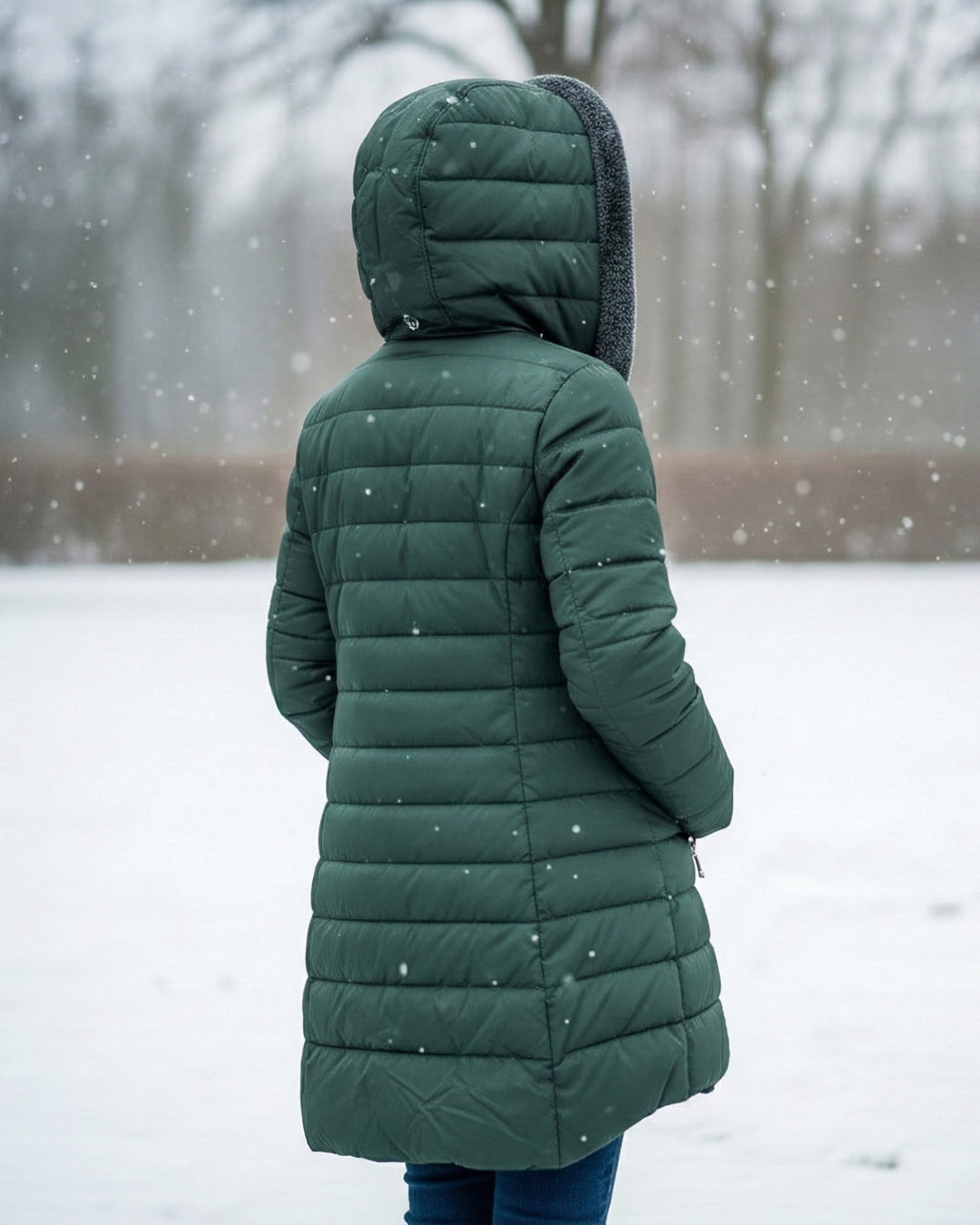 Women's Long Puffer Coat With Fleece-Lined Hood