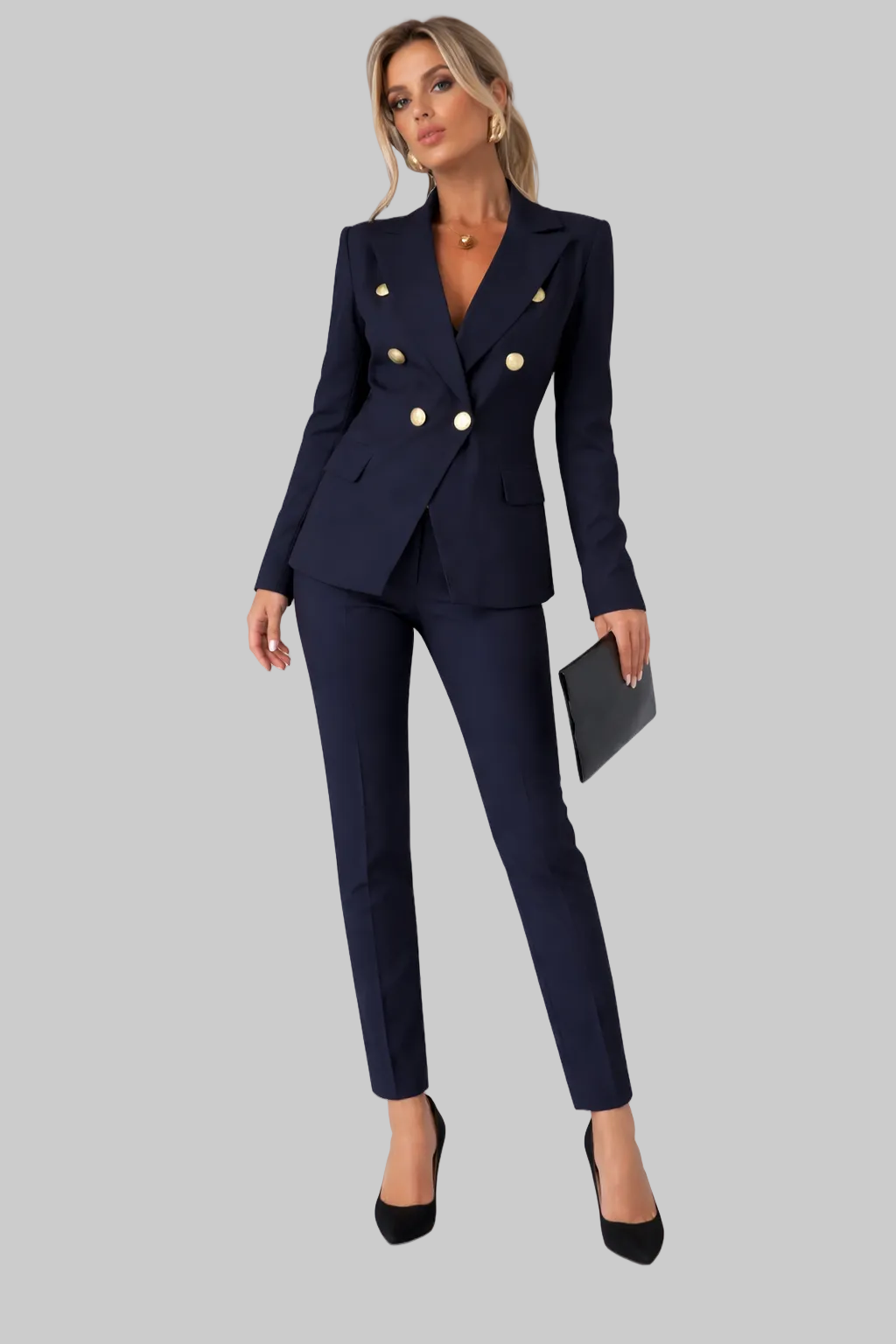 Women’s Pantsuit with Double-Breasted Blazer and Slim-Fit Trousers