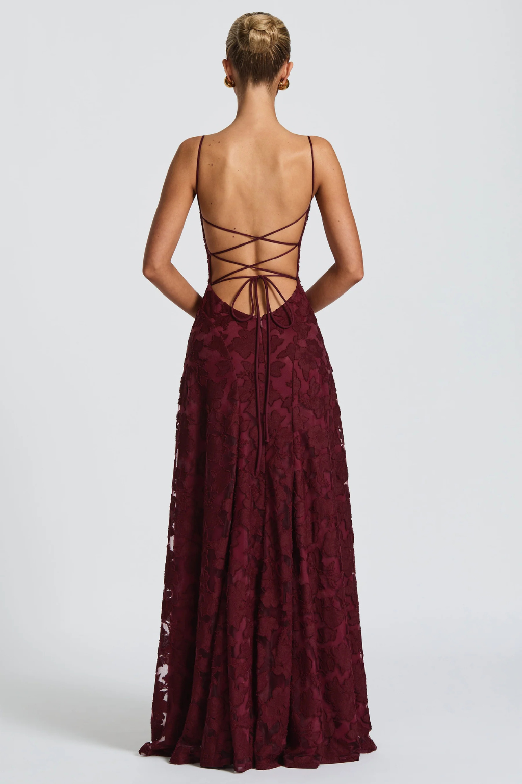 Women’s Maxi Dress with Cami Straps and Floral Brocade Texture