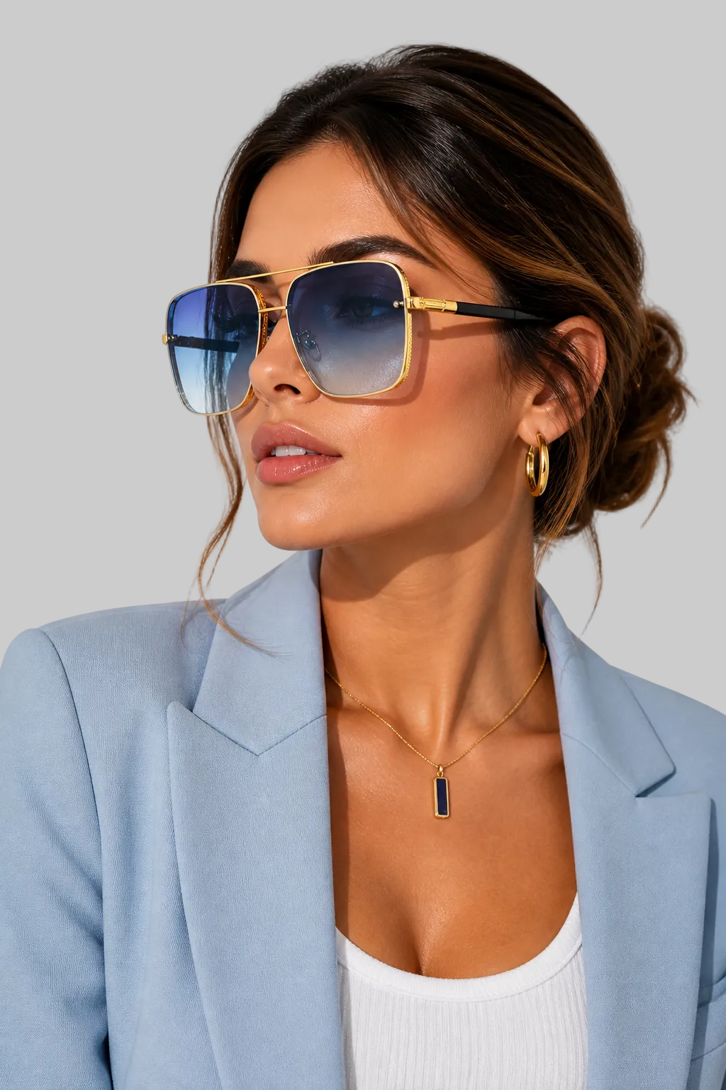 Women’s Sunglasses Square Aviator Gold Wire Frame Eyewear