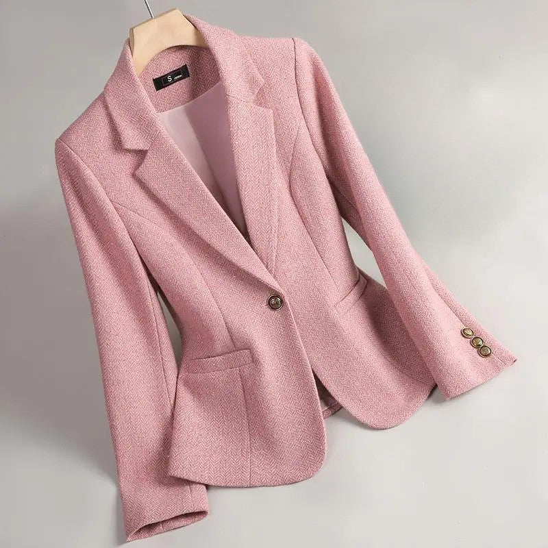 Women's Herringbone Single-Button Blazer With Notch Lapel