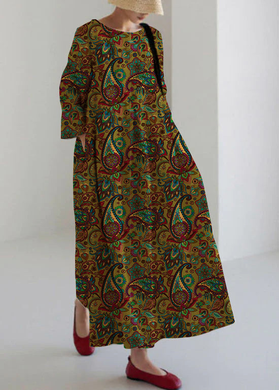 Women¡¯s Midi Dress with Functional Side Pockets and Patchwork Cotton Panels
