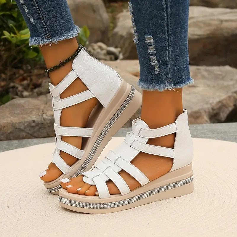 Women’s Wedge Gladiator Sandals with Rhinestone Trim