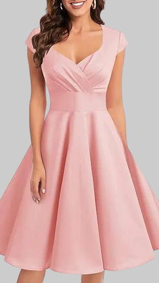 Women’s Midi Dress Sweetheart Neck Crossover Pleated Swing Skirt Gown
