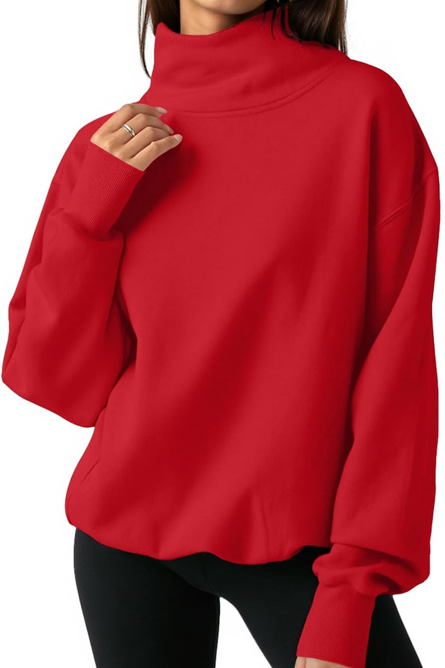 Women’s Oversized Turtleneck Sweatshirt with Drop Shoulder Fit