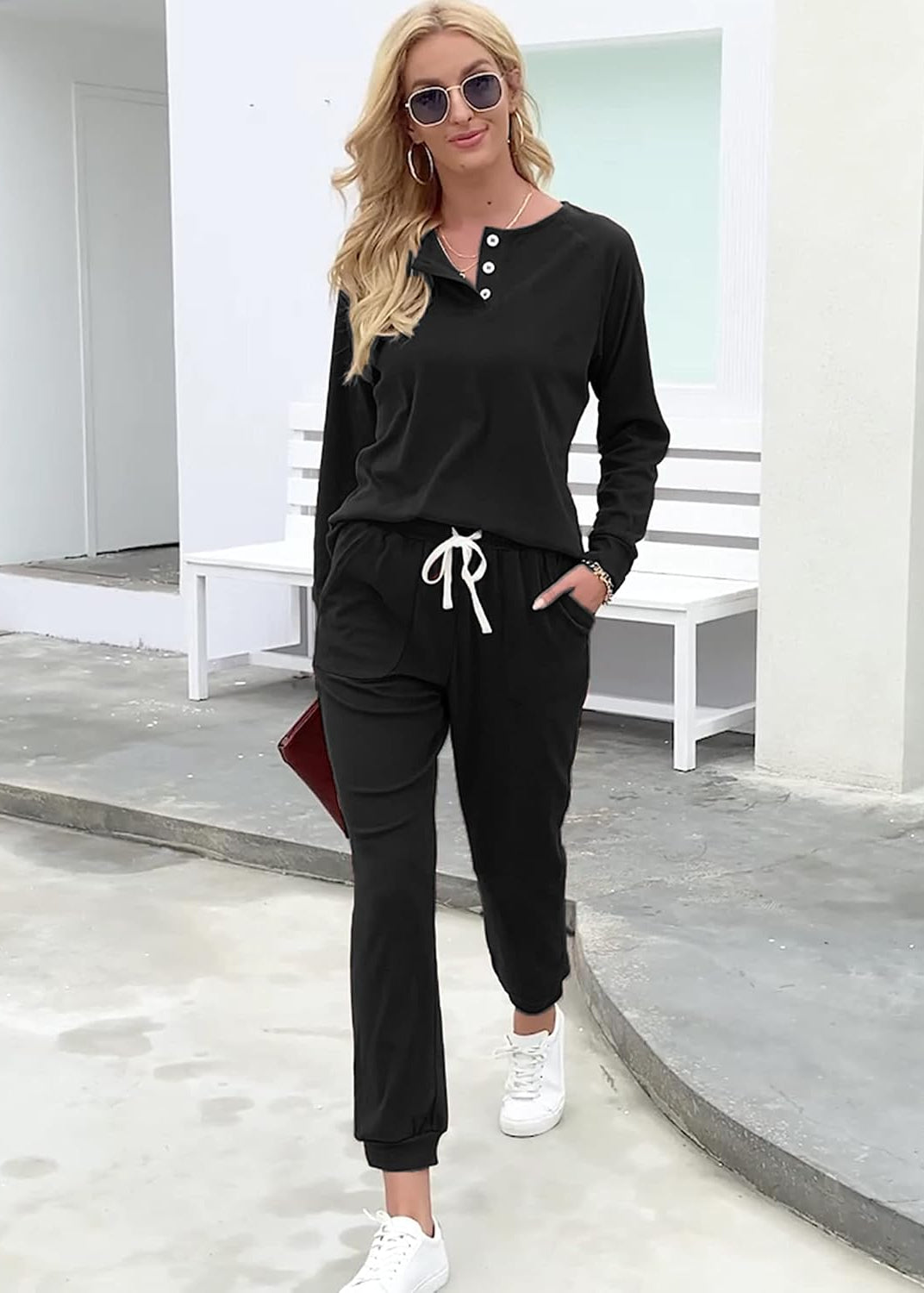 Ceylan Women's Tie Dye Waffle Knit Lounge Set with Pockets