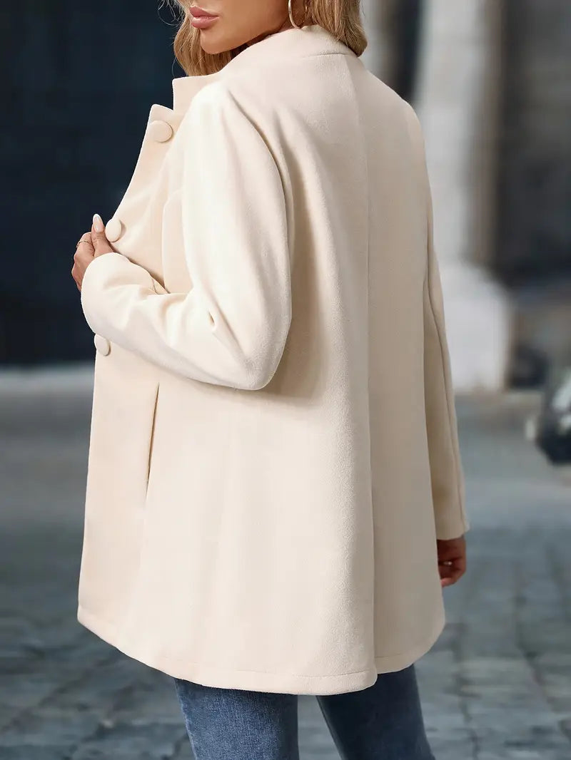 Women's Collarless Tailored Wool-Blend Coat With Long Sleeves