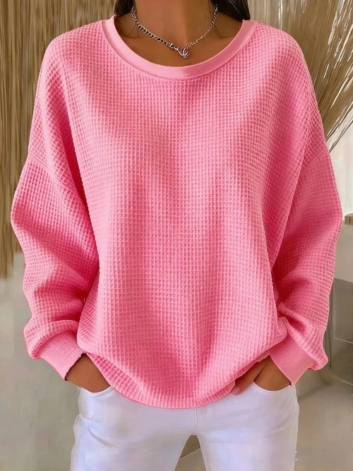 Women's Oversized Waffle Knit Dropped Shoulder Sweater With Ribbed Trim