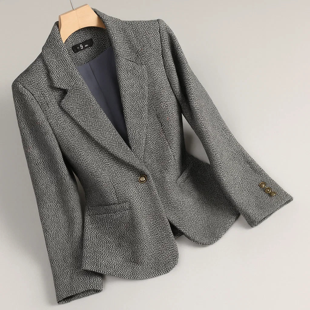 Women's Herringbone Single-Button Blazer With Notch Lapel