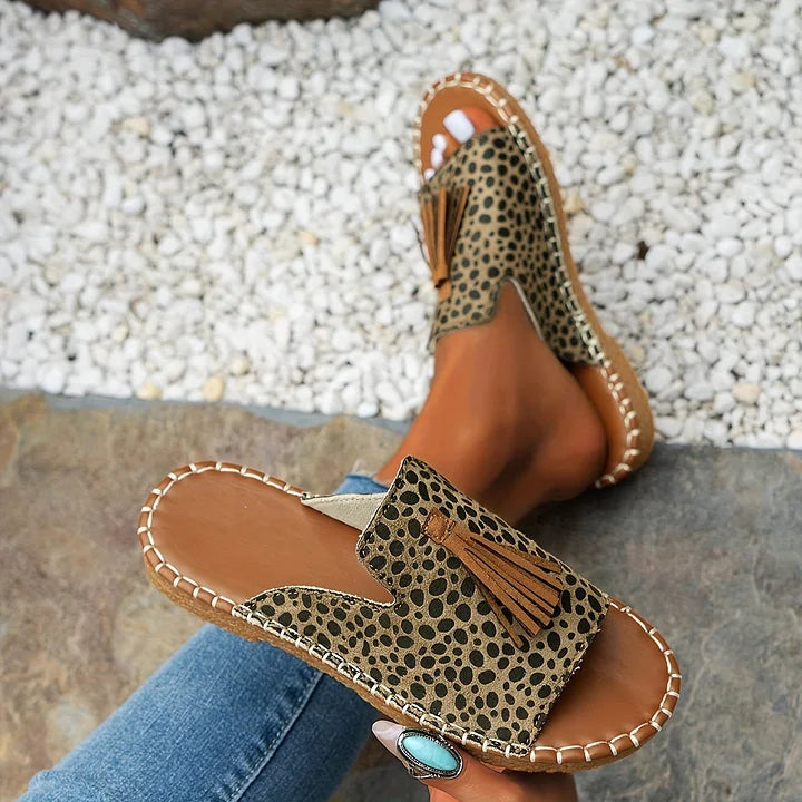Women’s Flat Sandals with Vintage Tassel Detail and Woven Espadrille Sole
