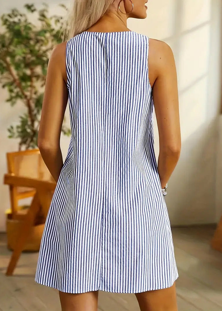 Women’s Midi Summer Dress with Vertical Stripes and Functional Side Pockets