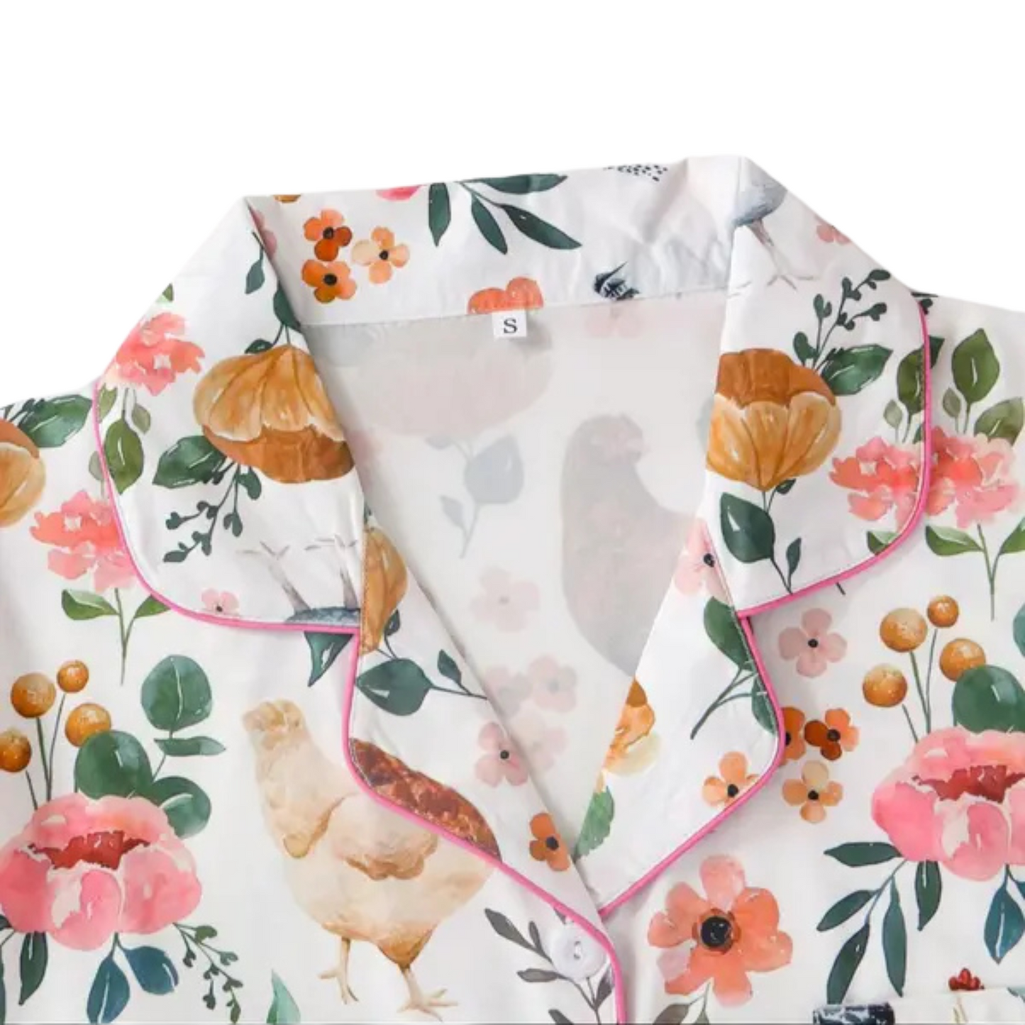 Ceylan Women's Pajama Set: Whimsical Floral Chicken Print