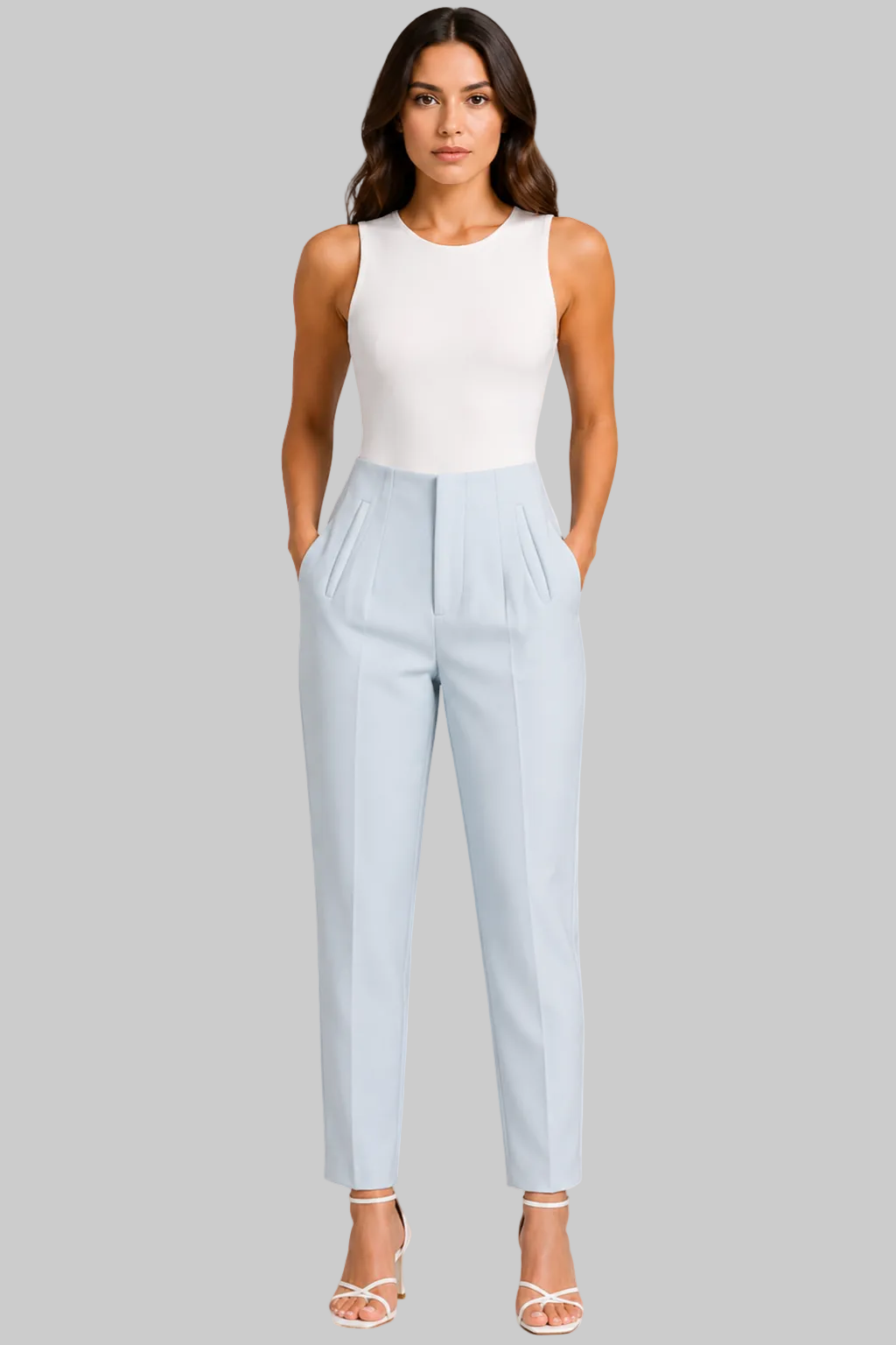 Women’s Tailored Trousers with High Waist and Cropped Ankle Cut