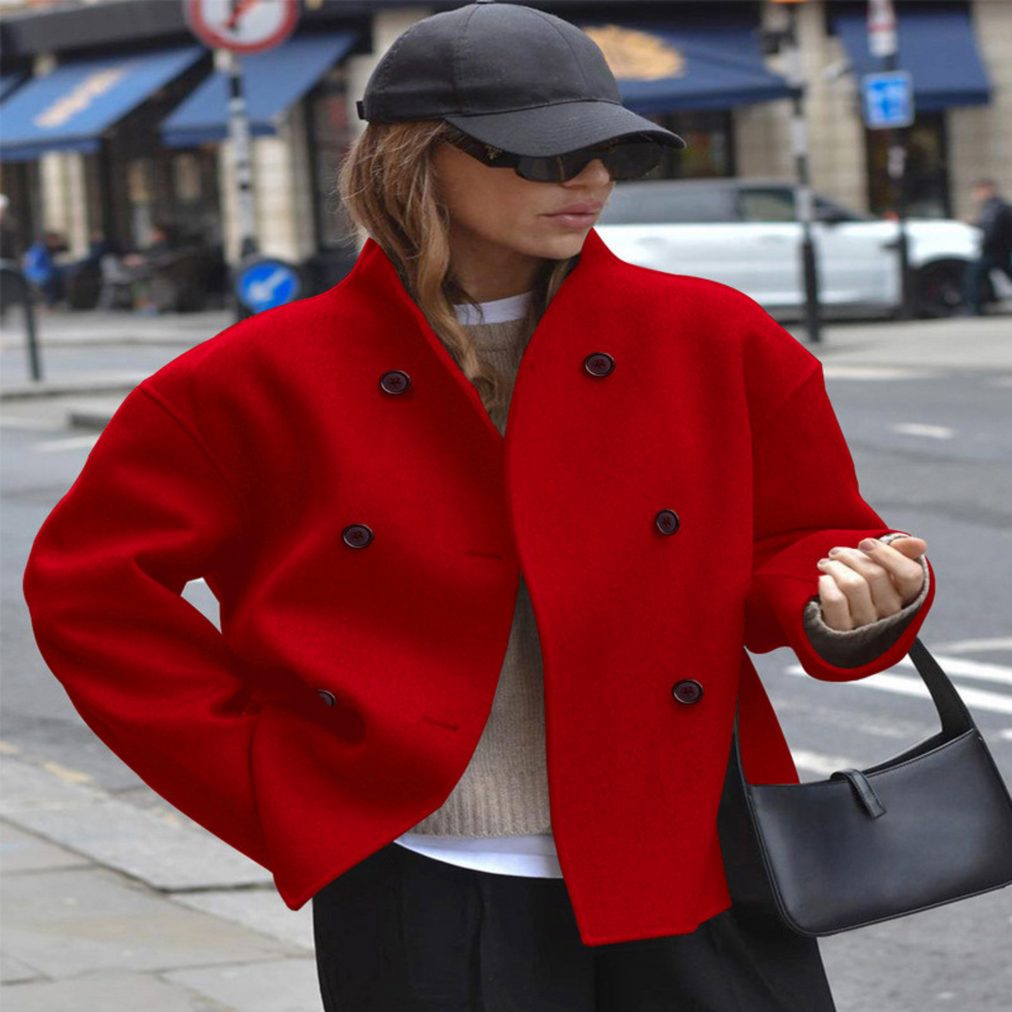 Women’s Double-Breasted Wool Blend Short Coat Oversized Boxy Peacoat
