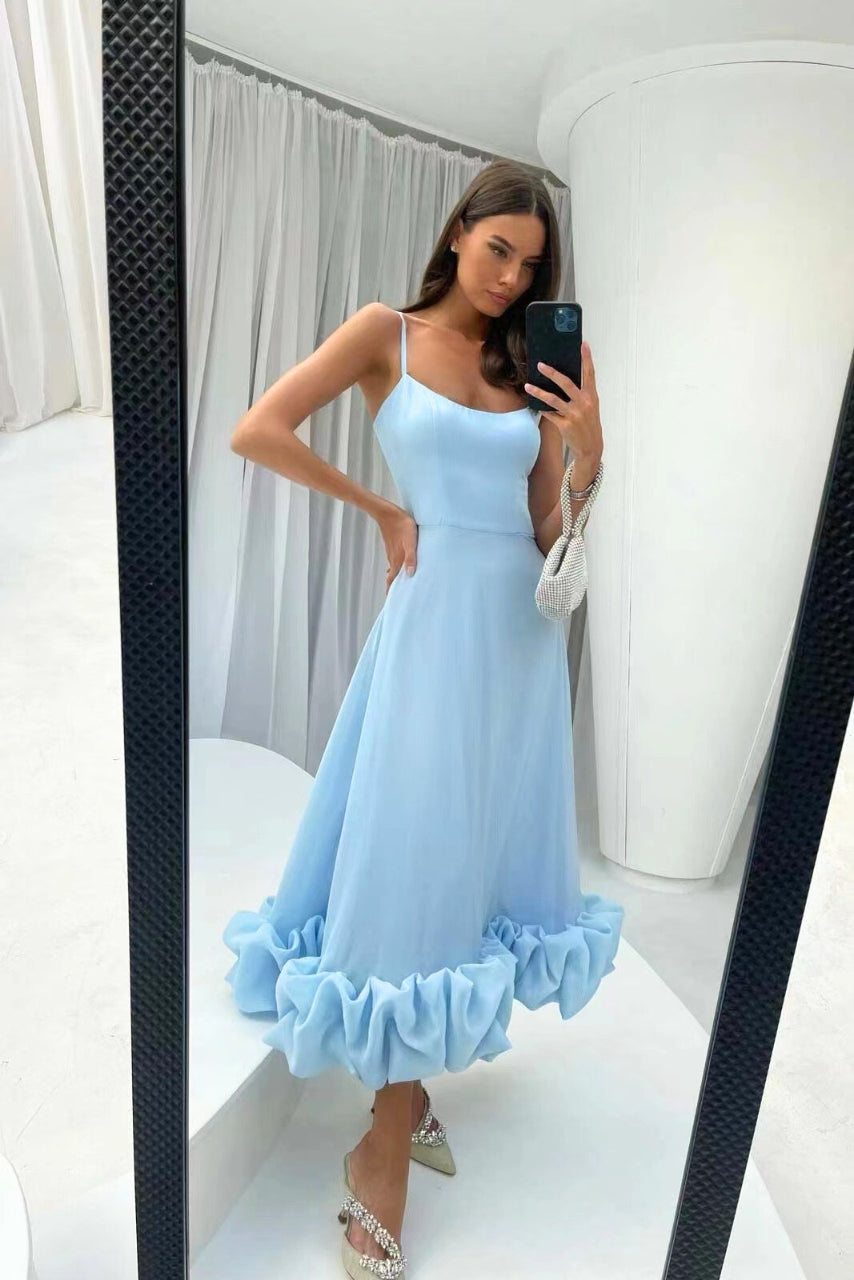 Women’s Maxi Dress with Scoop Neckline and Voluminous Ruffle Hem