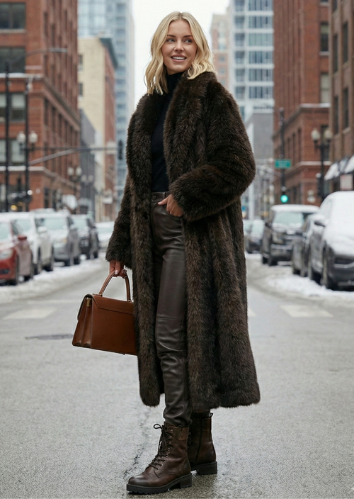 Ceylan Women’s Faux Fur Long Coat Thickened Winter Shearling