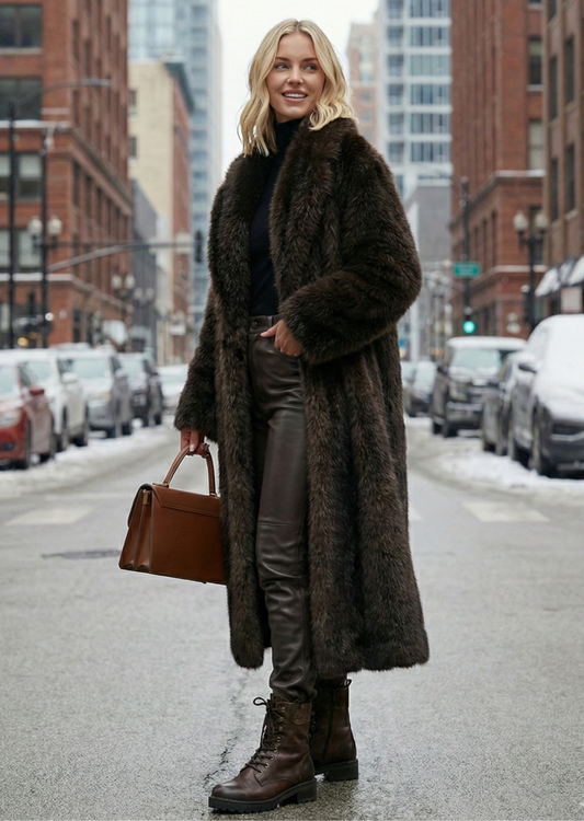 Ceylan Women’s Faux Fur Long Coat Thickened Winter Shearling