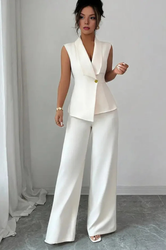Women’s Two-Piece Set Sleeveless Blazer Vest and Wide Leg Pants Suit