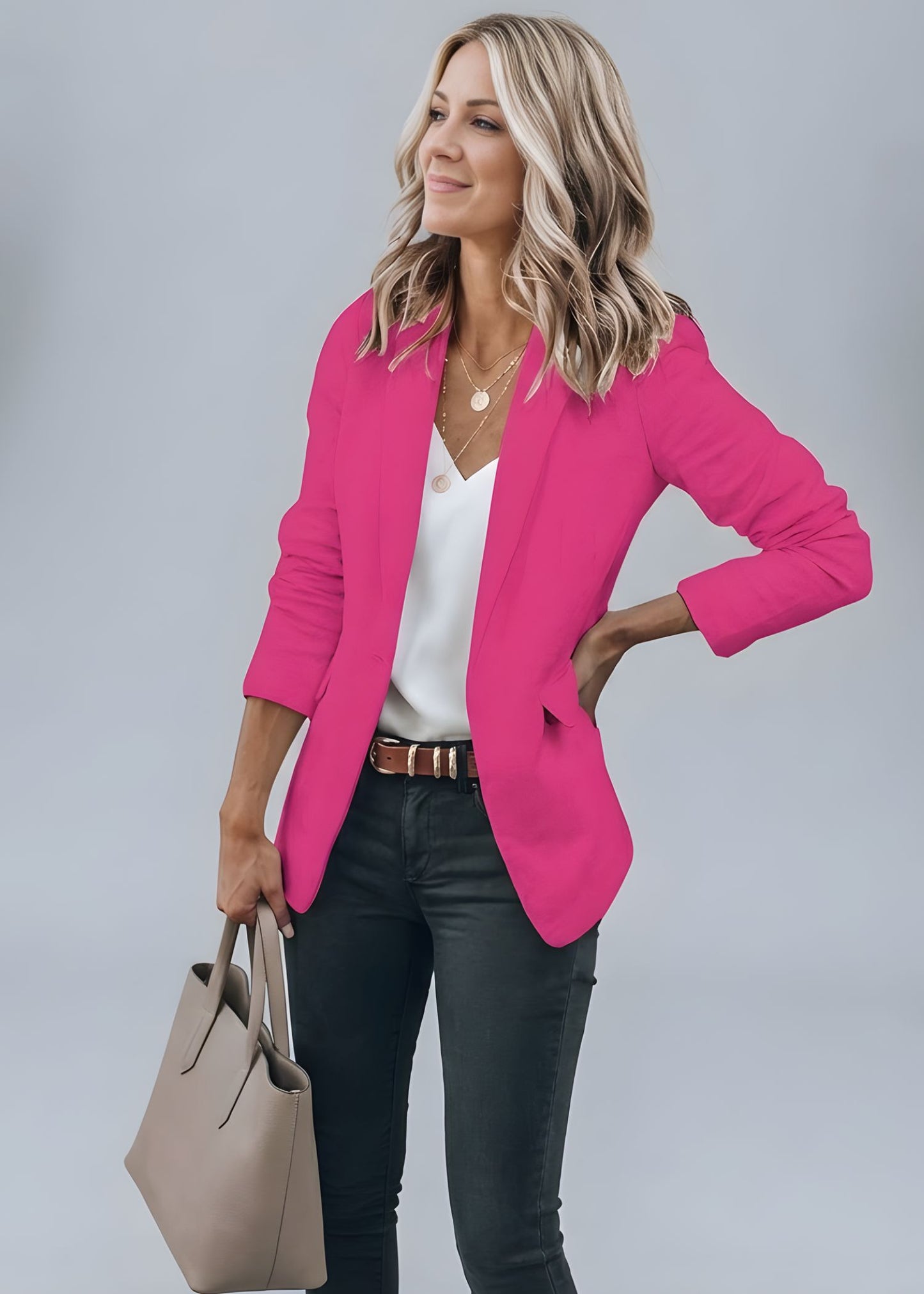 Women¡¯s Slim Fit Blazer with Open Front and Notched Lapel Collar