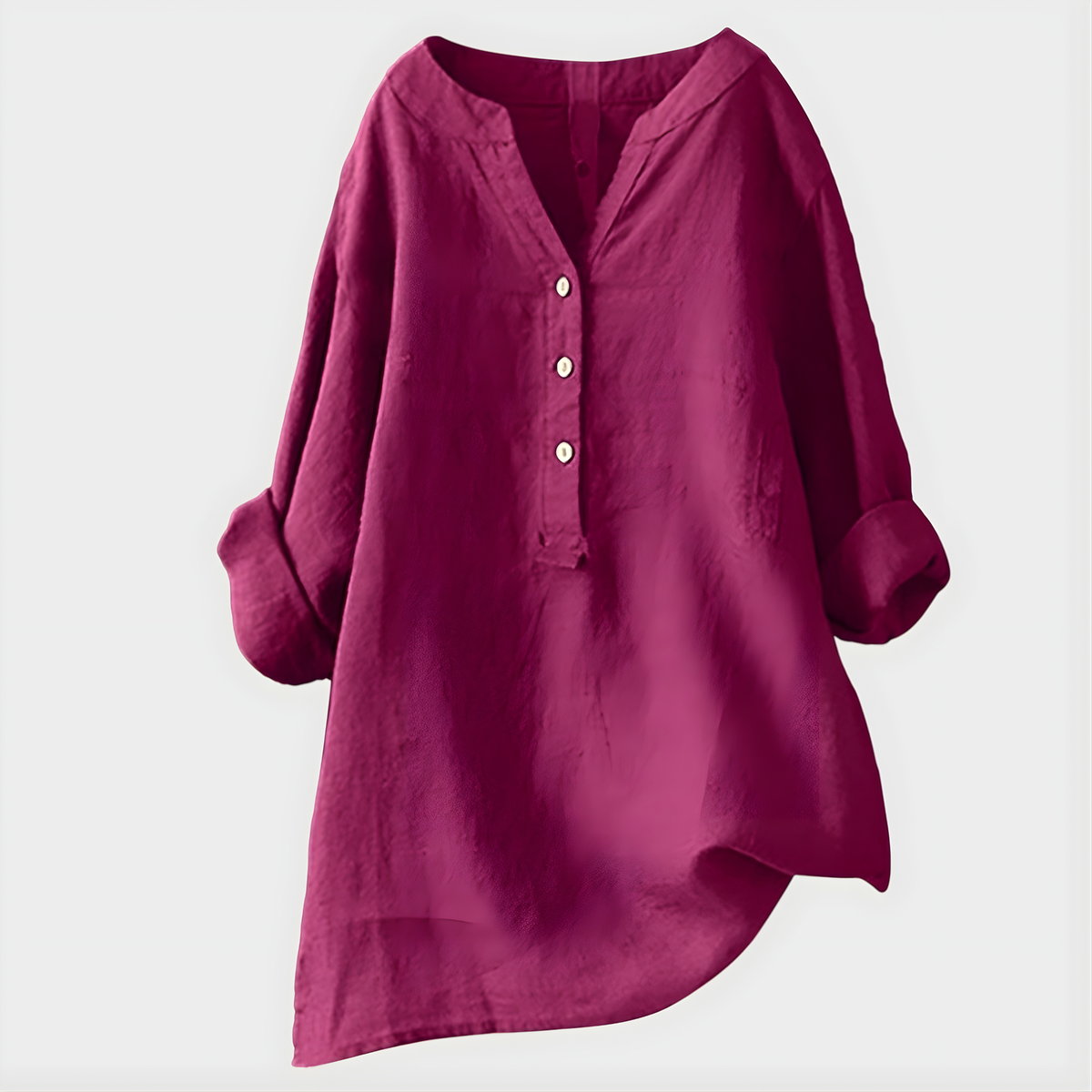 Women's Linen-Cotton Oversized Tunic With V-Neck Button Placket