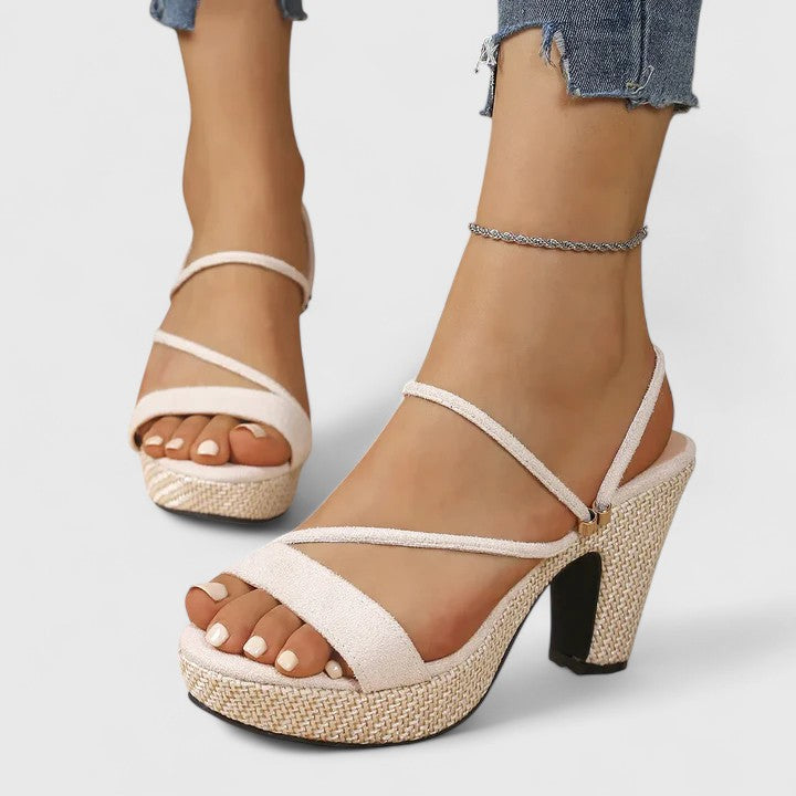 Women's Lace-Up Platform Heels Chunky Heel Open-Toe