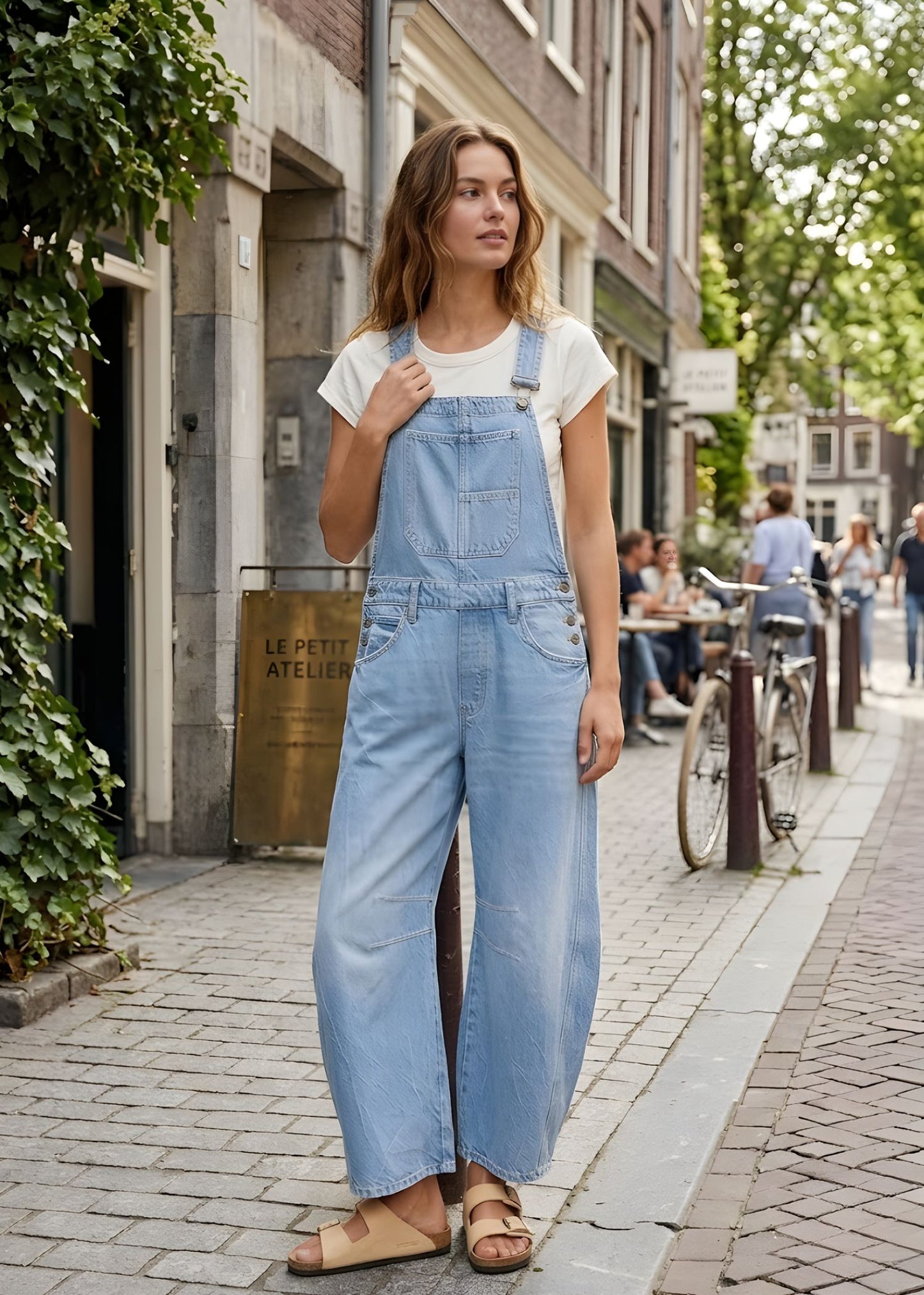 Women’s Wide Leg Barrel Overalls with Relaxed Fit and Utility Pockets