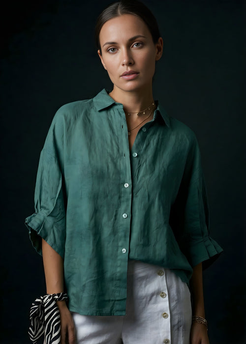 Women¡¯s Oversized Cotton Linen Shirt Long Sleeve Button Down
