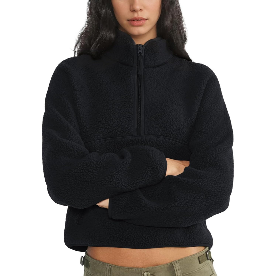 Ceylan Women's Half Zip Fleece Pullover High Pile Thermal Sweater