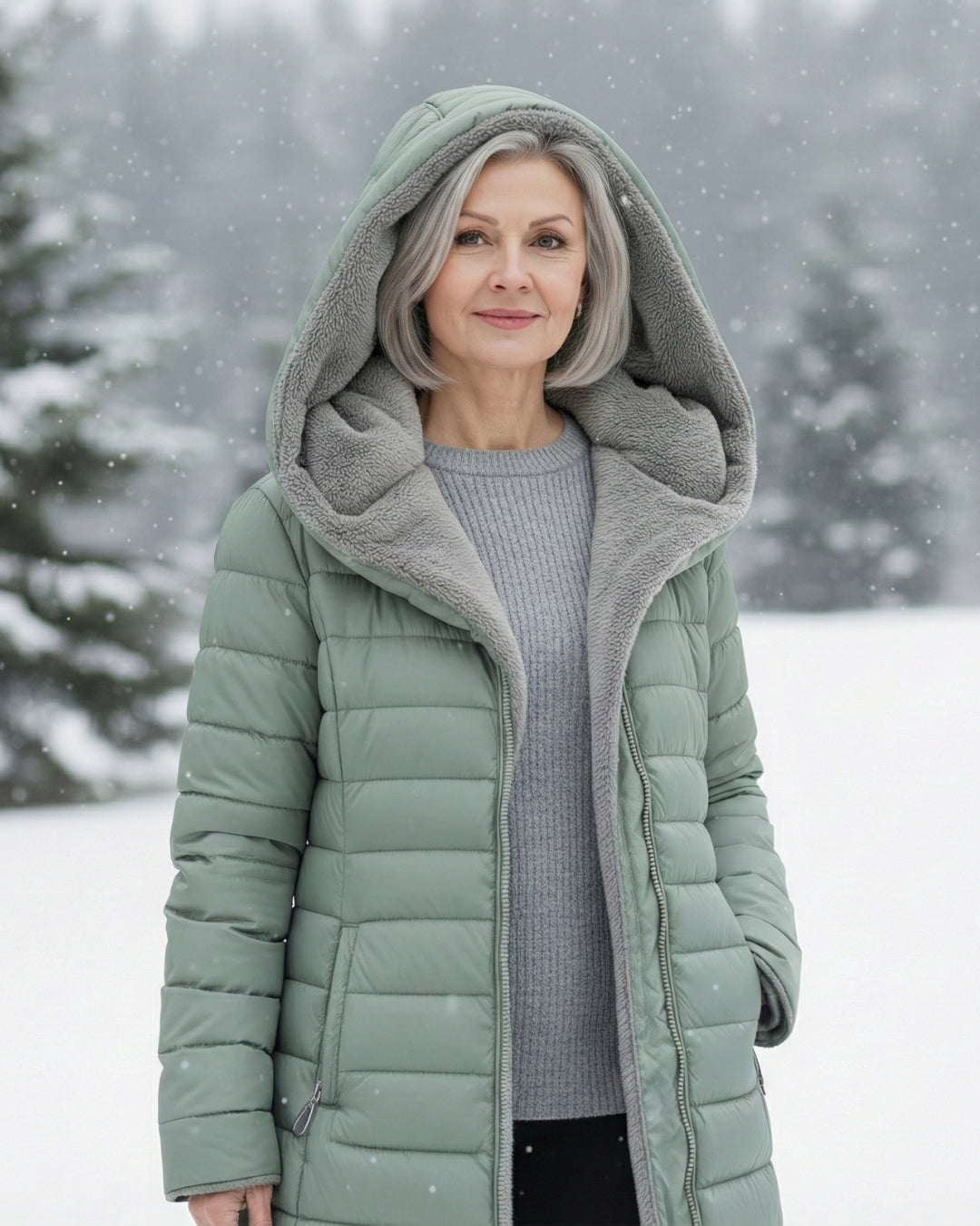 Women's Long Puffer Coat With Fleece-Lined Hood