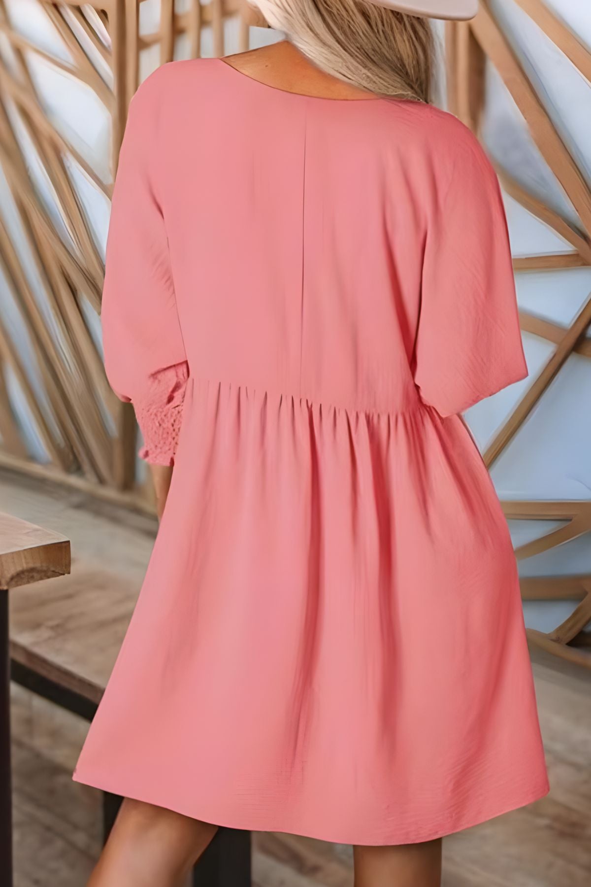 Women's Smocked Cuff Babydoll Dress Half Sleeve Ruffle Mini Dress