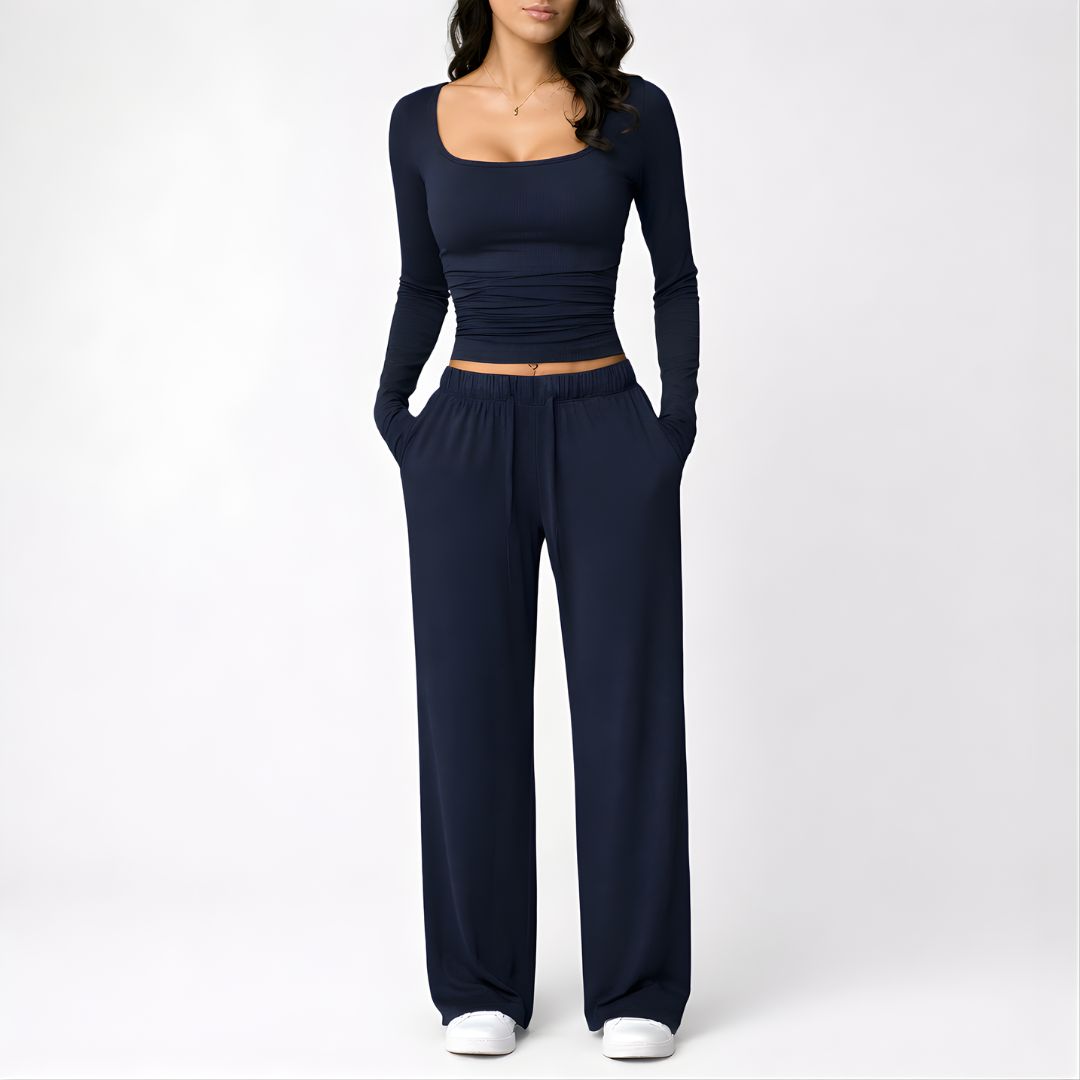 Women’s Square Neck Lounge Set with Wide Leg Pants