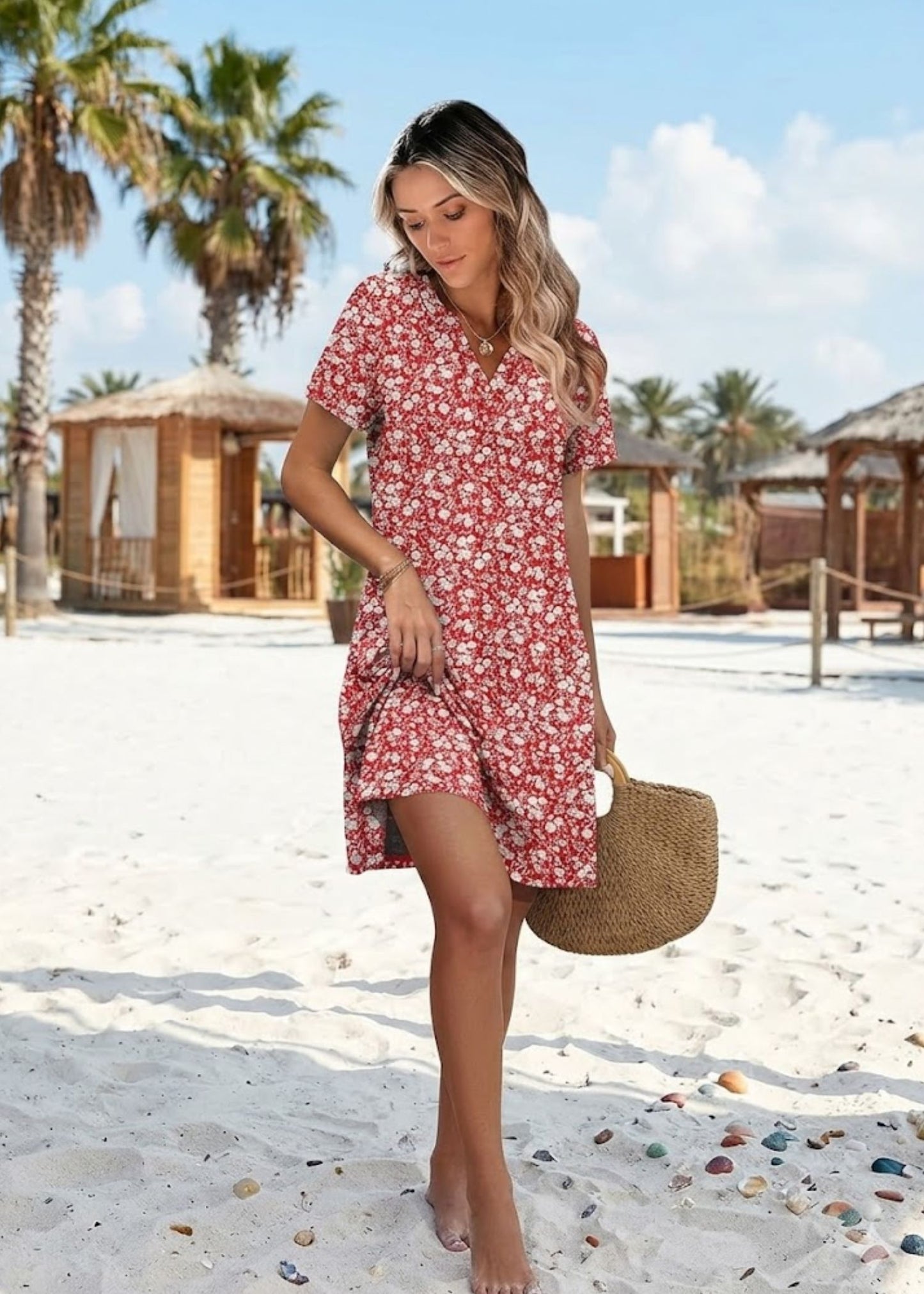 Women'sT-Shirt Dress with V-Neck and Mandala Print