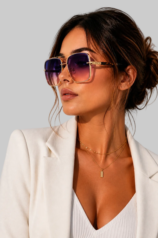 Women’s Sunglasses Square Aviator Gold Wire Frame Eyewear
