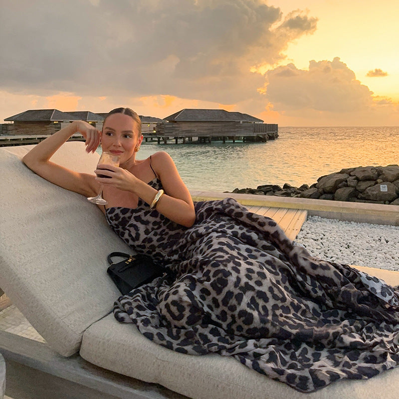 Women’s Leopard Print Maxi Dress with Sweetheart Balconette Bodice