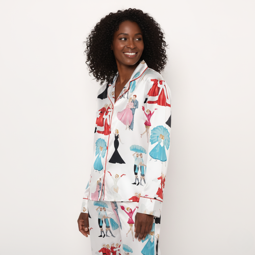 Ceylan Women's Satin Pajama Set Thematic Holiday Print