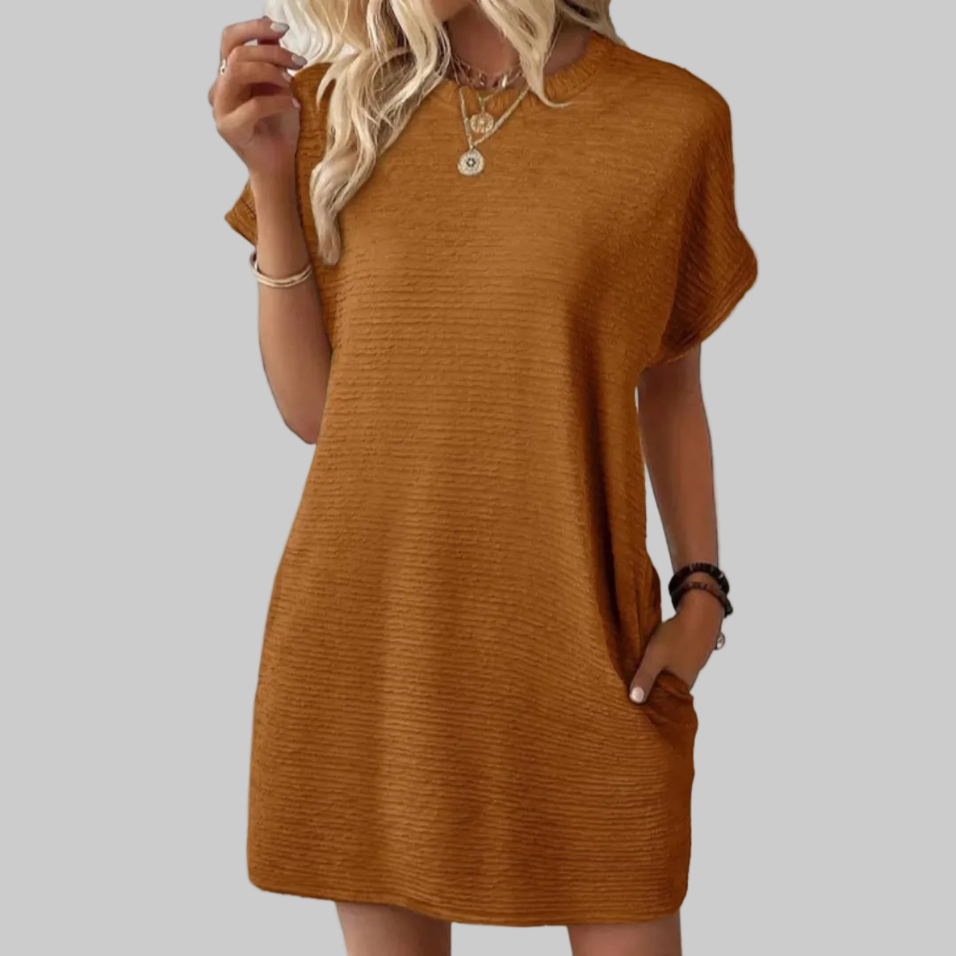 Women's T-Shirt Mini Dress Crew Neck Short Sleeve Textured Shift