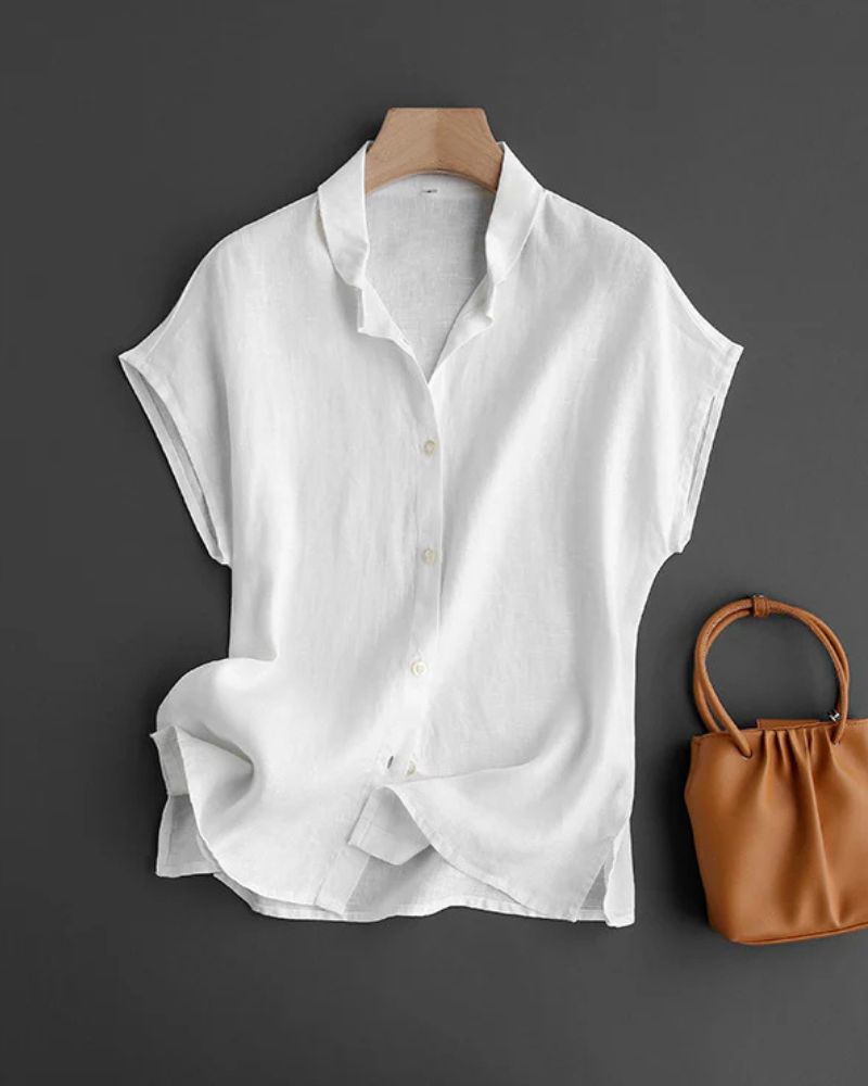 Women’s Tunic Tops with Linen Button-Front and Peter Pan Collar