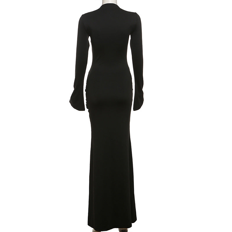 Women's Long Sleeve Maxi Dress with Side Buckle Detail