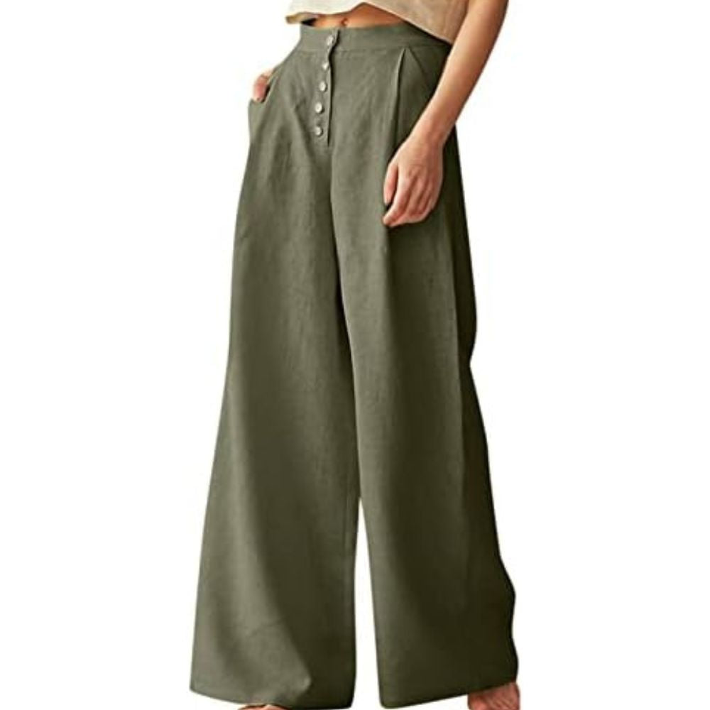 Ceylan Women’s Wide Leg Linen Pants Drawstring Waistband