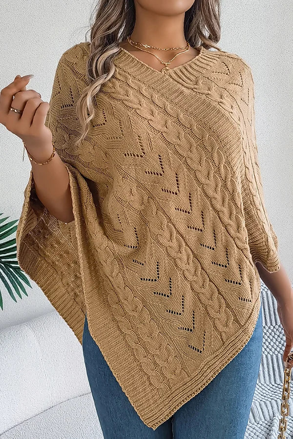 Women’s Knitted Cape with Openwork Pointelle Stitch and Scalloped Hem