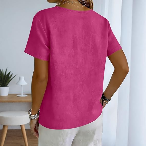 Women’s Tunic Tops with Linen Button-Front and V-Neck Detail